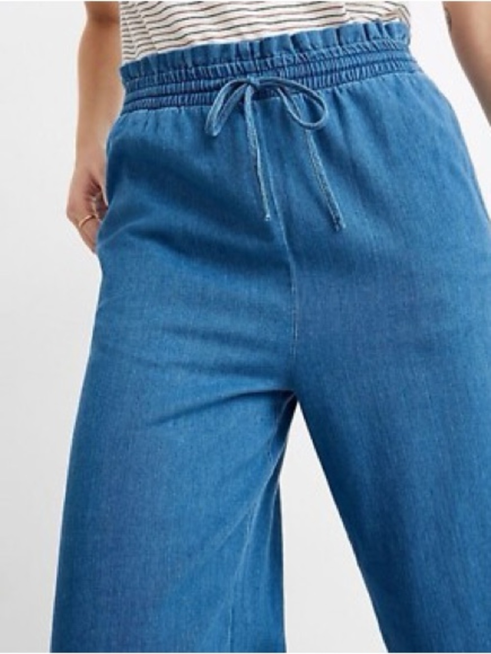 Madewell  Indigo Smocked waist Wide Leg  Huston Pull-On Crop Pants Size XXS